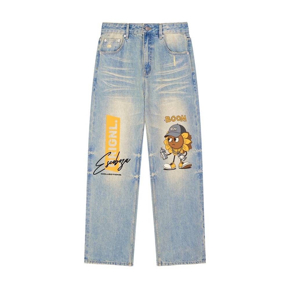 Anime Sunflower Hip Hop Luxury Evisu Blue Graphic Straight Men's Jeans ORIGNL™